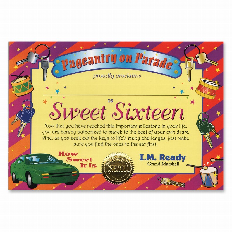 Themed Certificates - Sweet 16 Sweet Sixteen