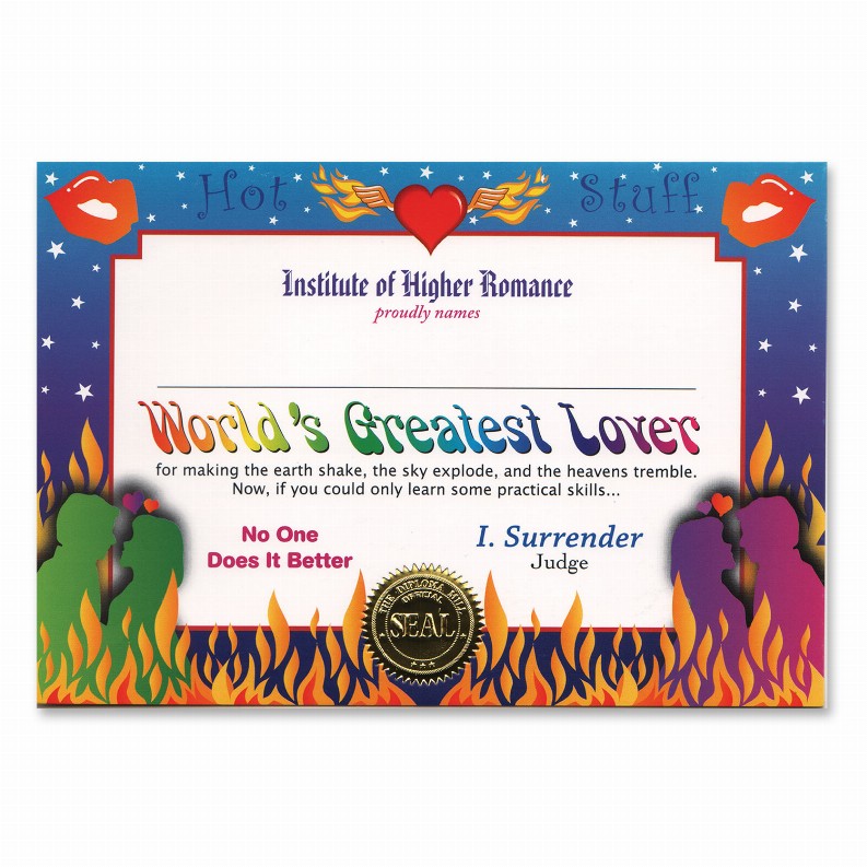 Themed Certificates - Valentines World's Greatest Lover