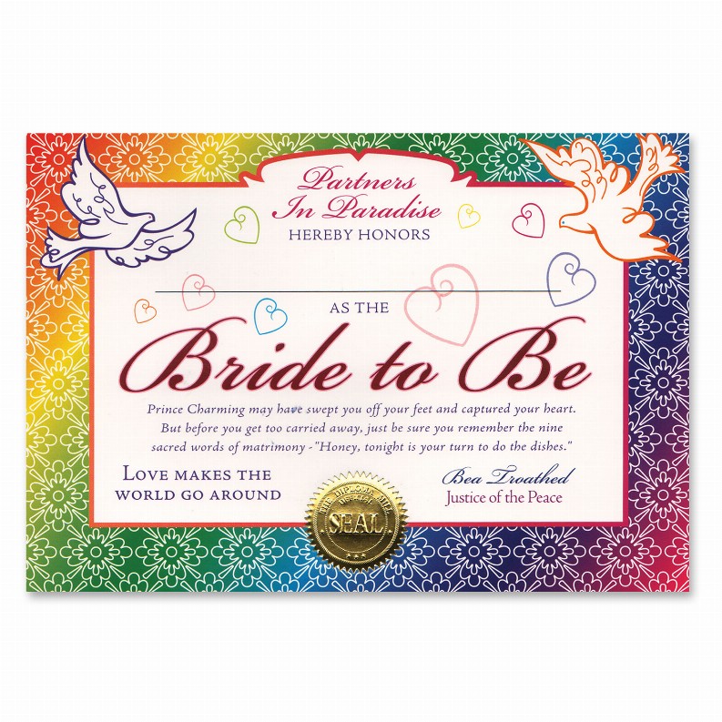 Themed Certificates - Wedding Bride To Be
