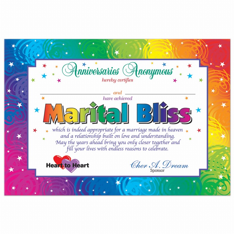 Themed Certificates - Wedding Marital Bliss