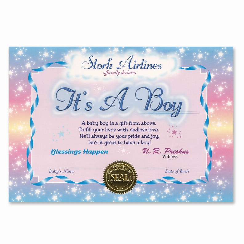 Themed Certificates - Baby Shower It's A Boy