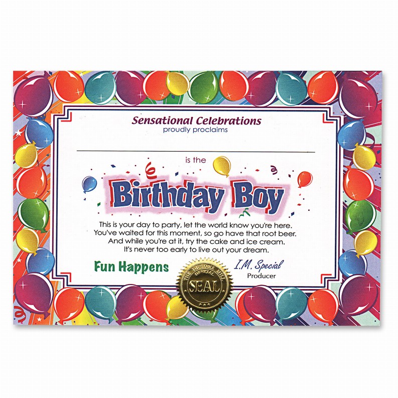 Themed Certificates - Birthday Birthday Boy