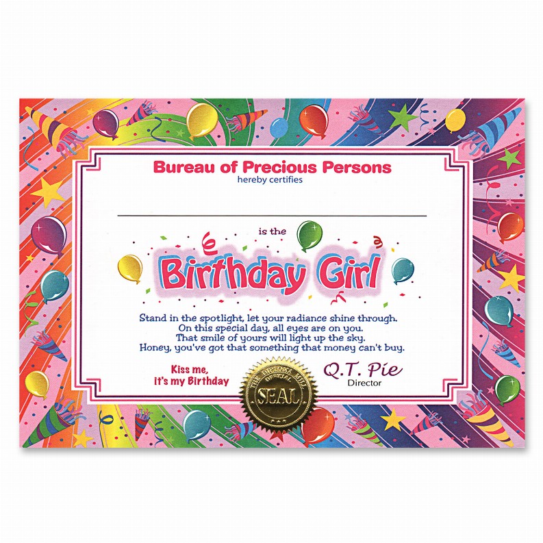 Themed Certificates - Birthday Birthday Girl