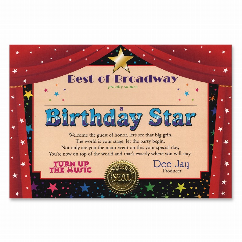 Themed Certificates - Birthday Birthday Star