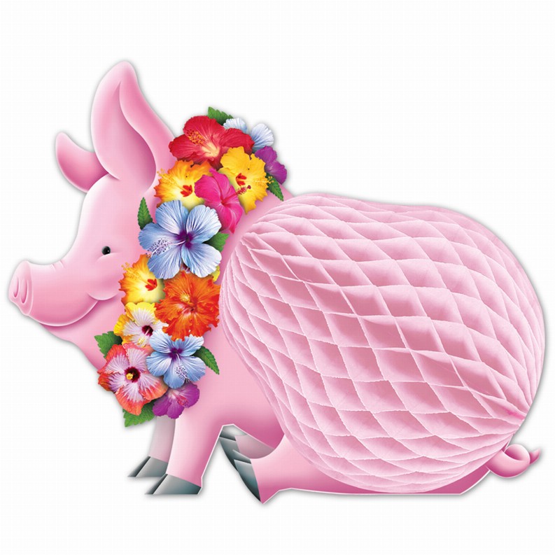 Tissue Style Centerpiece - Multicolor Luau Tissue Luau Pig