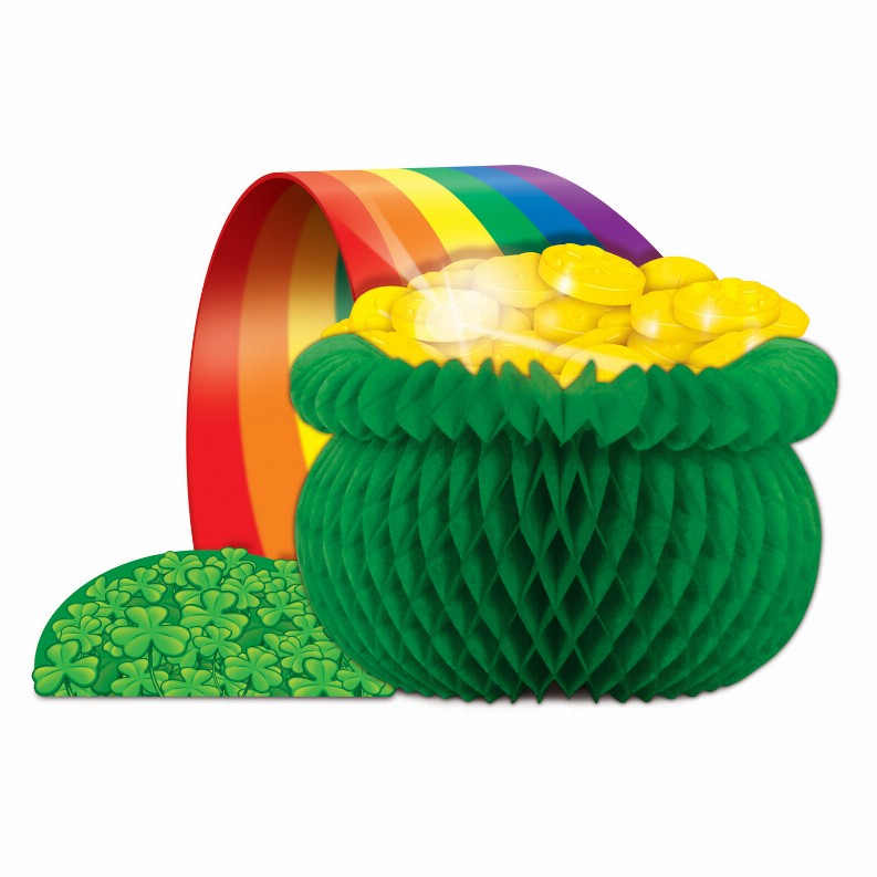 Tissue Style Centerpiece - Multicolor St. Patricks Tissue Pot O' Gold