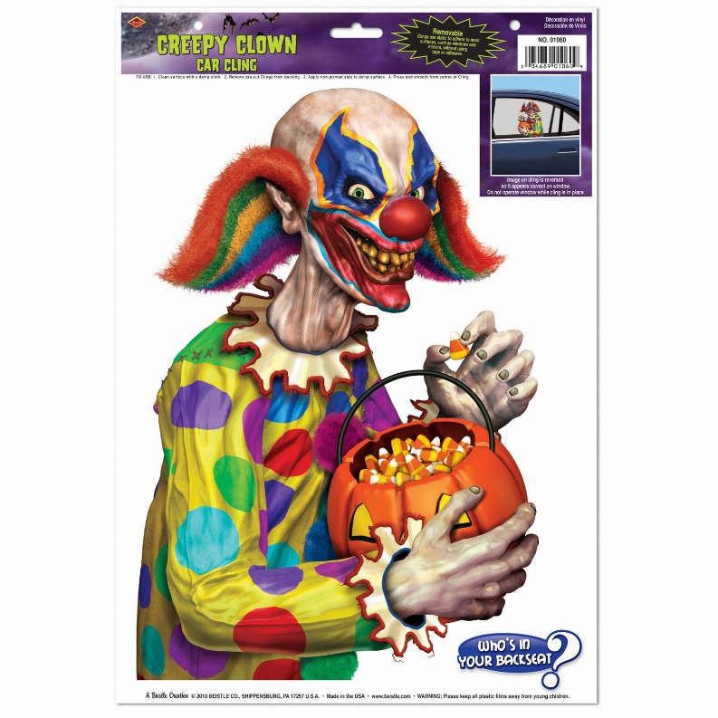 Window Clings  - Halloween Creepy Clown Car Cling