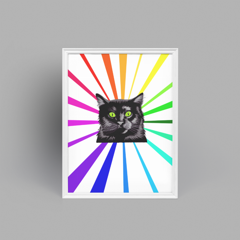 Black Cat Rainbow - Greeting Card/Wall Art Print