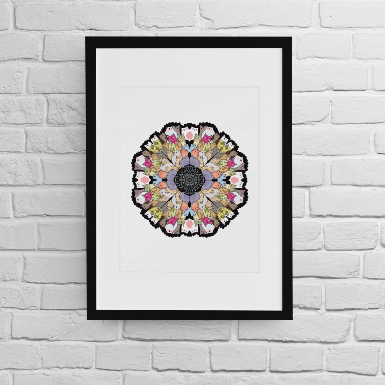 Cat Mandala Wall Art Print - 5 x 7 Unframed