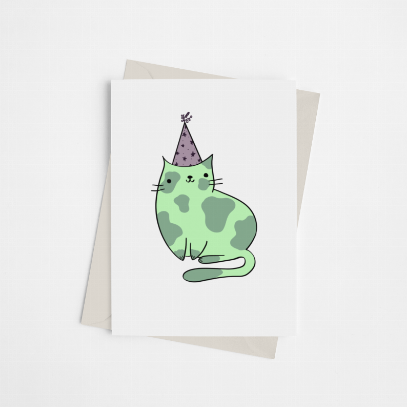 Cat with Party Hat - Greeting Card