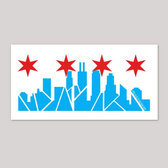 Chicago Skyline with Stars Sticker Blue Skyline
