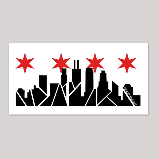 Chicago Skyline with Stars Sticker Black Skyline