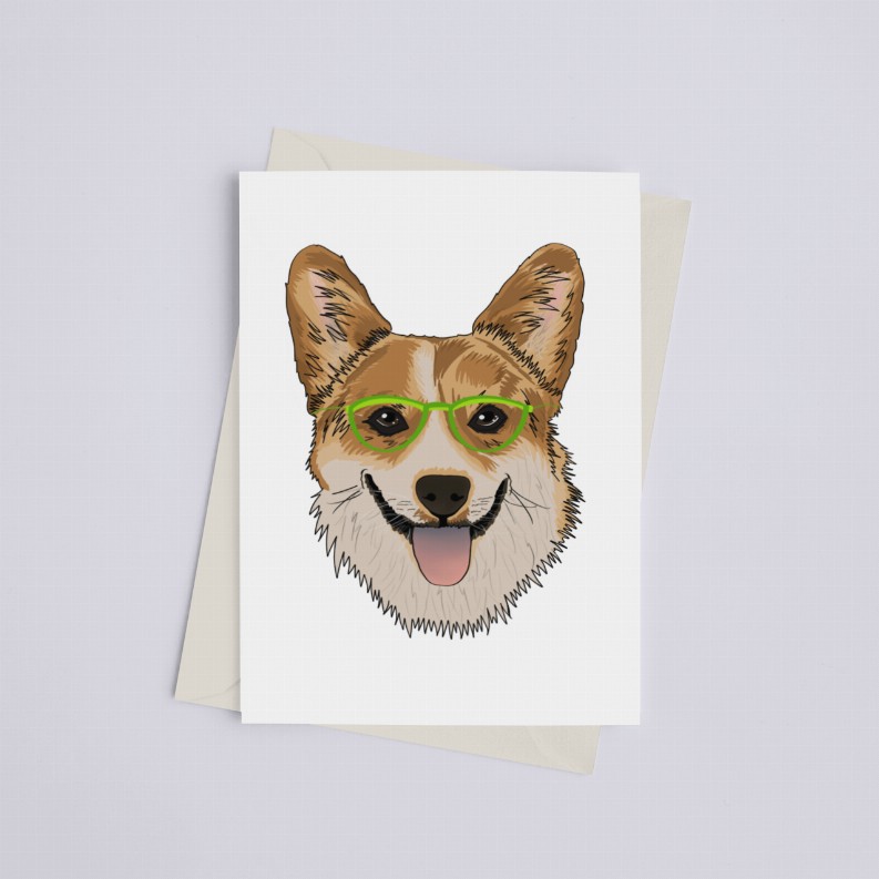 Corgi with Glasses - Greeting Card