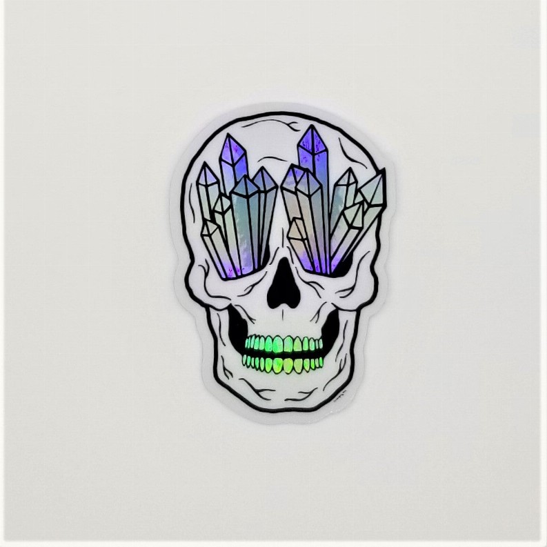 Crystal Skull Sticker with Holographic Crystals & Teeth