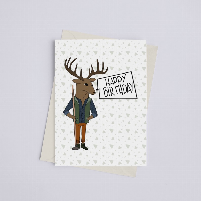 Happy Birthday with Deer - Greeting Card