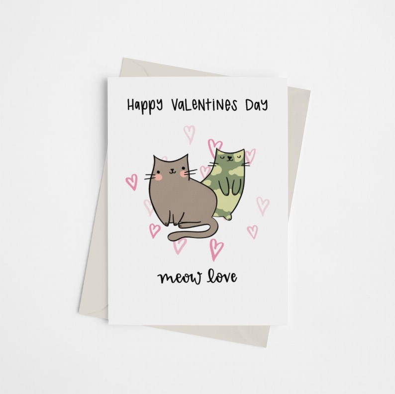 Happy Valentine's Day Meow Love - Greeting Card
