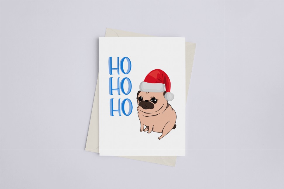 Ho Ho Ho Christmas Pug - Greeting Card