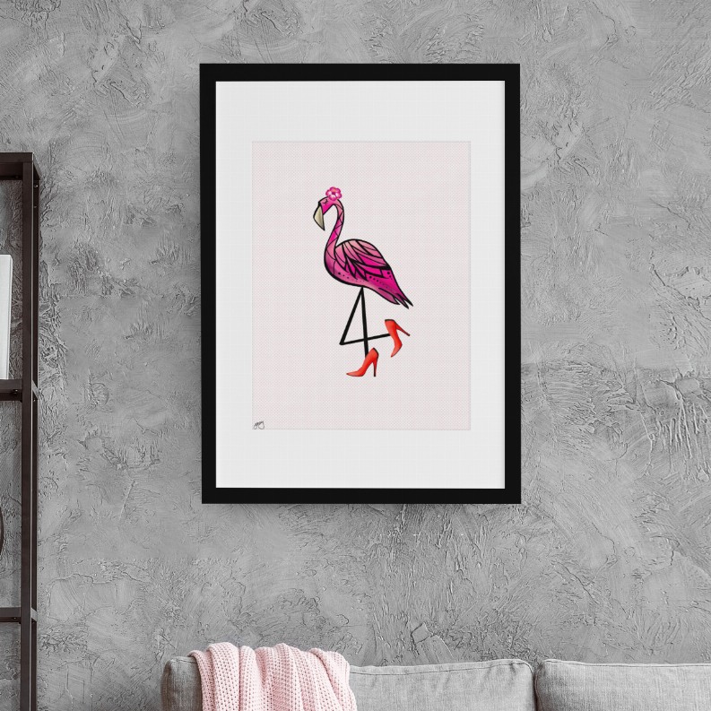 Sassy Flamingo with Heels Wall Art Print - 8 x 10 Unframed