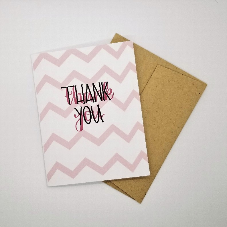 Thank You - Greeting Card Pink Chevron