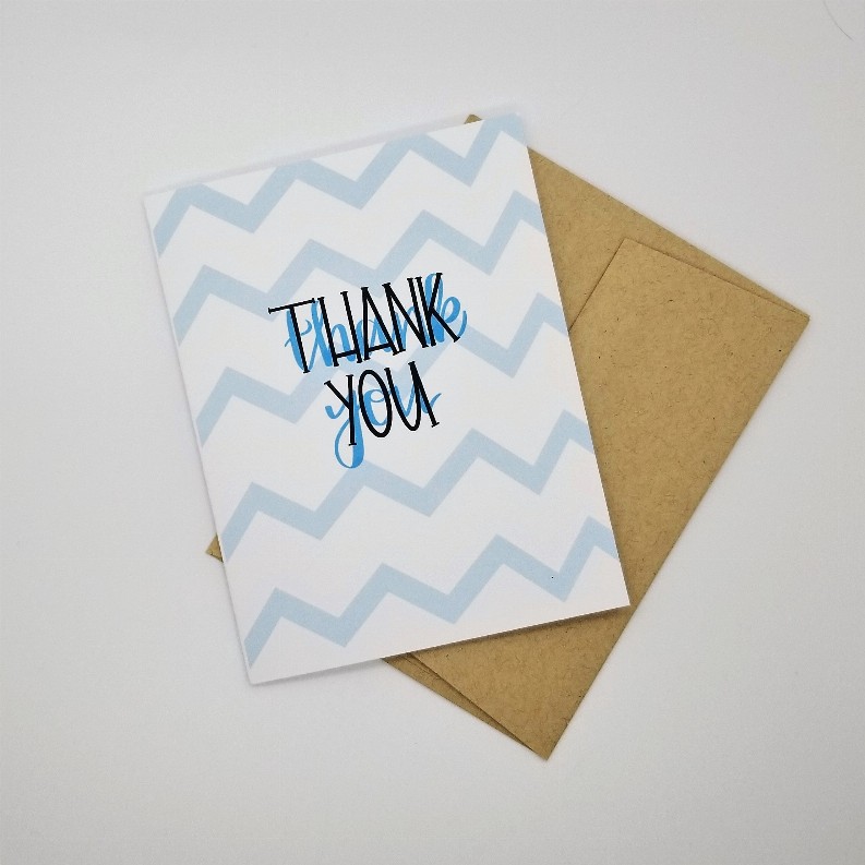 Thank You - Greeting Card Blue Chevron