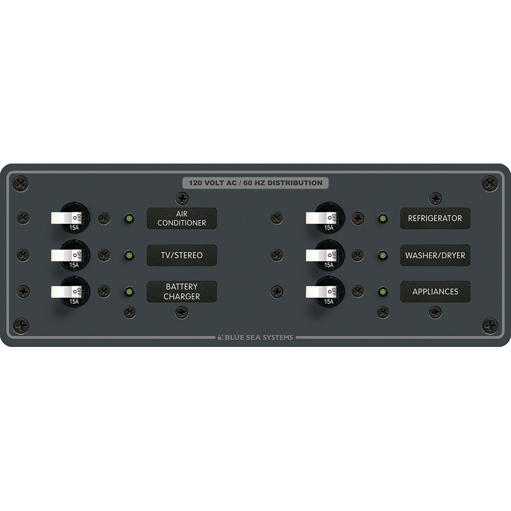 Blue Sea 8097 AC 6 Position Toggle Circuit Breaker Panel - White Switches