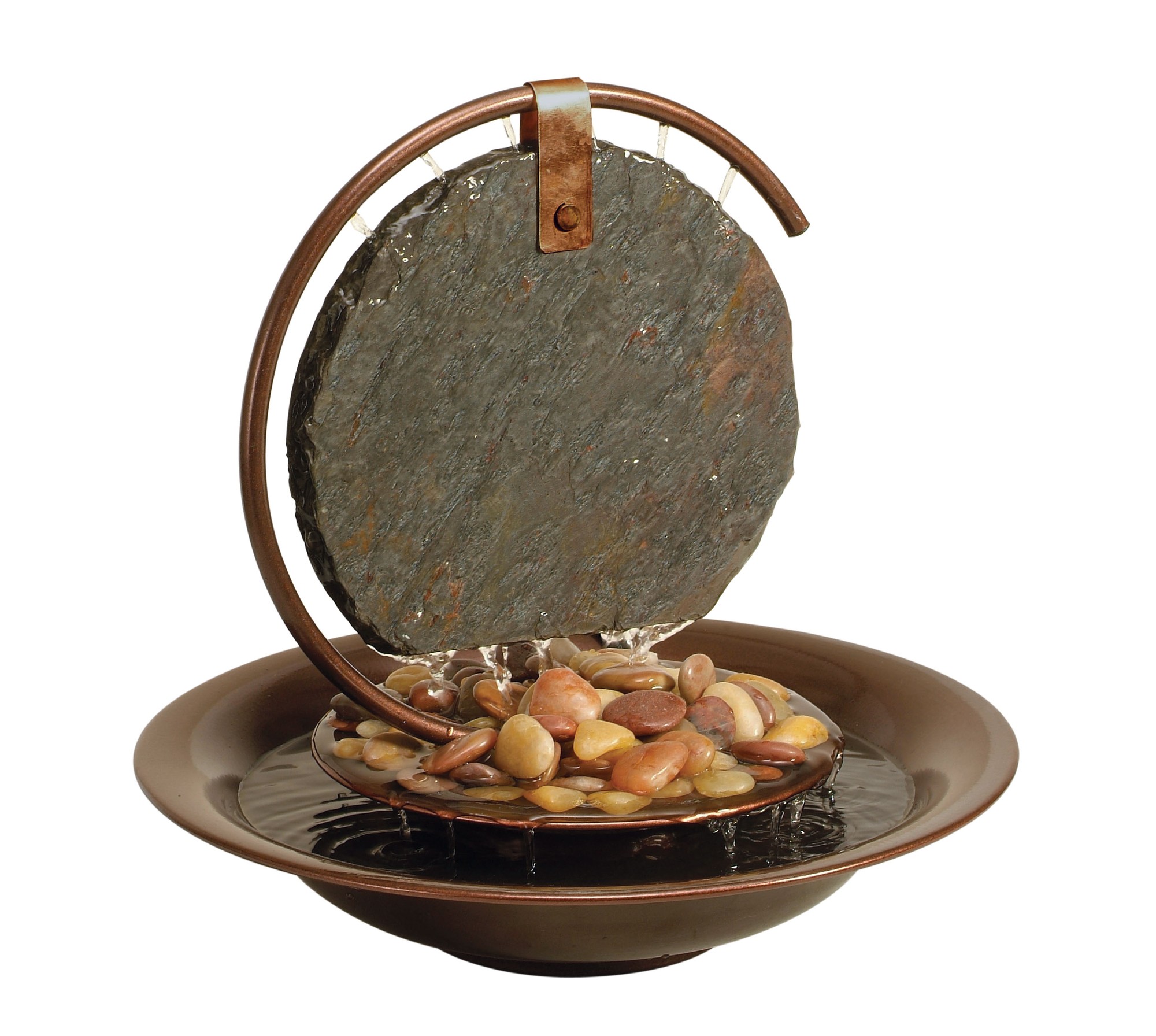 Small Moonshadow Tabletop Fountain, Dark Copper With Natural Slate
