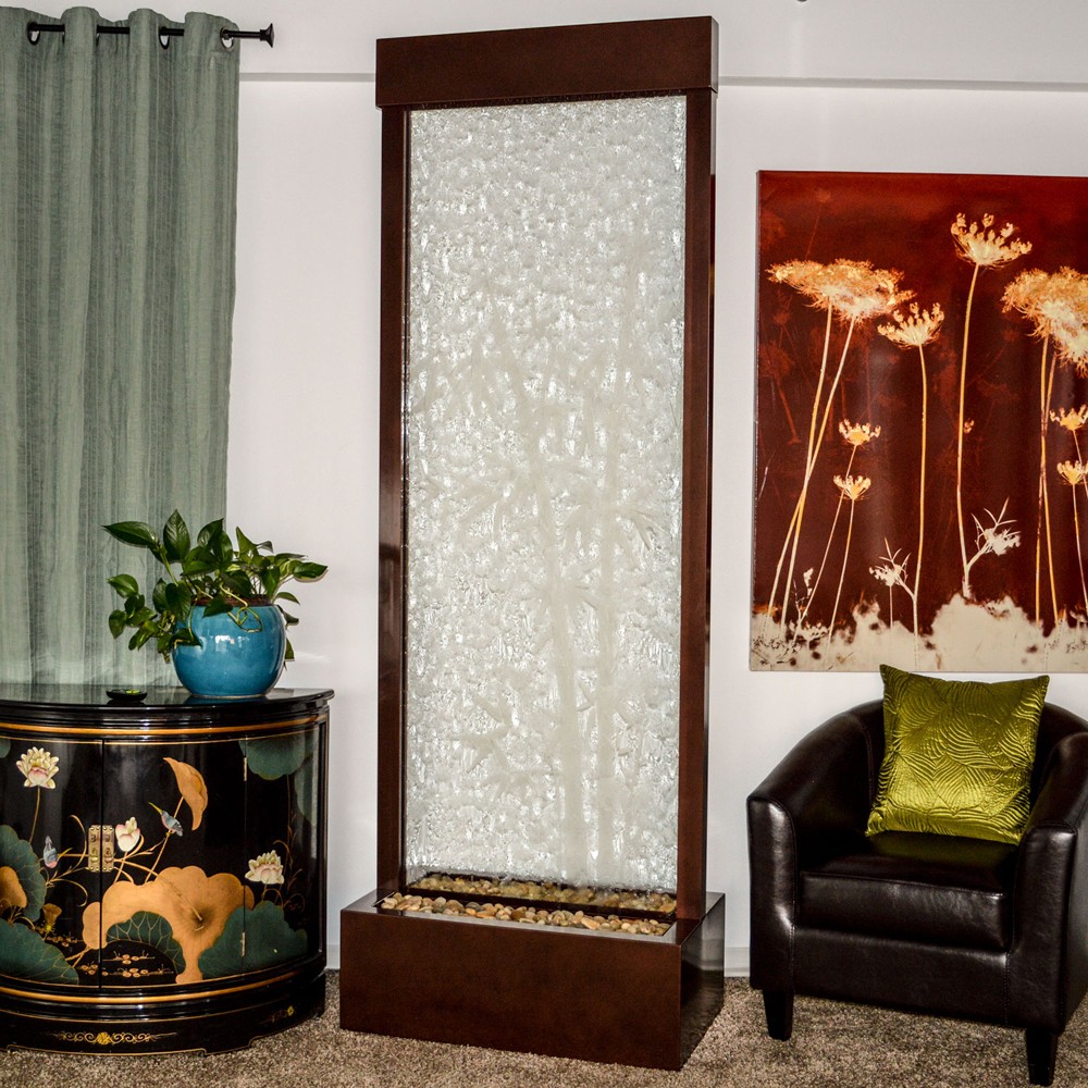 Gardenfall Botanica CENTER Mount Fountain 90&quot; x 32&quot; Dark Copper w/Bamboo Etched Glass