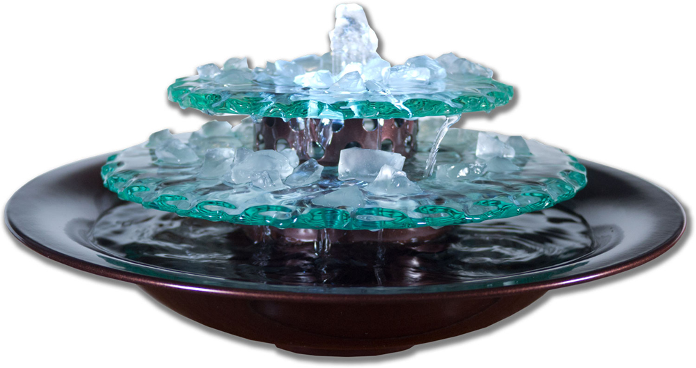 Moon Light Tabletop Fountain, Dark Copper with Scalloped Edge Glass
