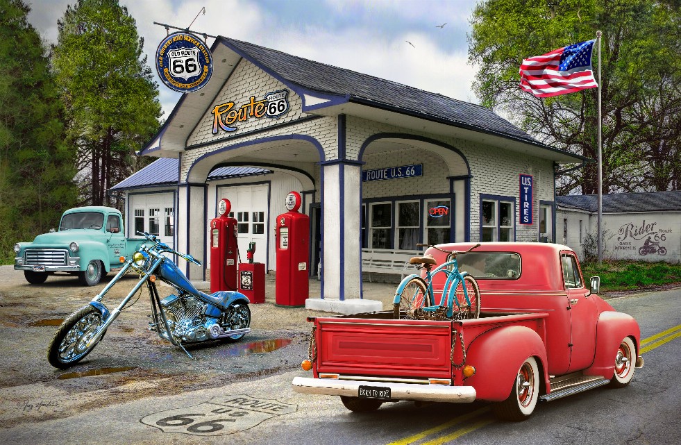 Gas Station Cars - 3D Postcard