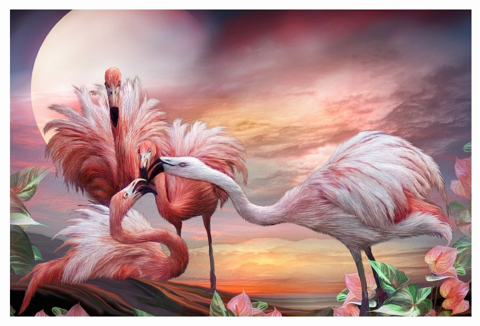 Kissing Flamingoes - 3D Postcard