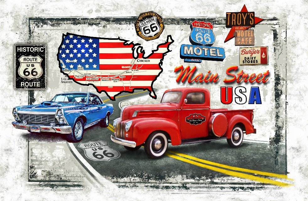 USA Classic Cars - 3D Postcard