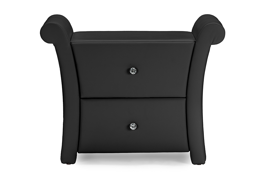 Baxton Studio Victoria Matte Black PU Leather 2 Storage Drawers Nightstand Bedside Table