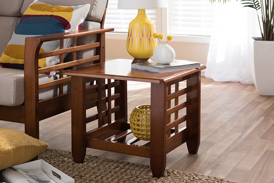 Baxton Studio Larissa Modern Classic Mission Style Cherry Finished Brown Wood Living Room Occasional End Table