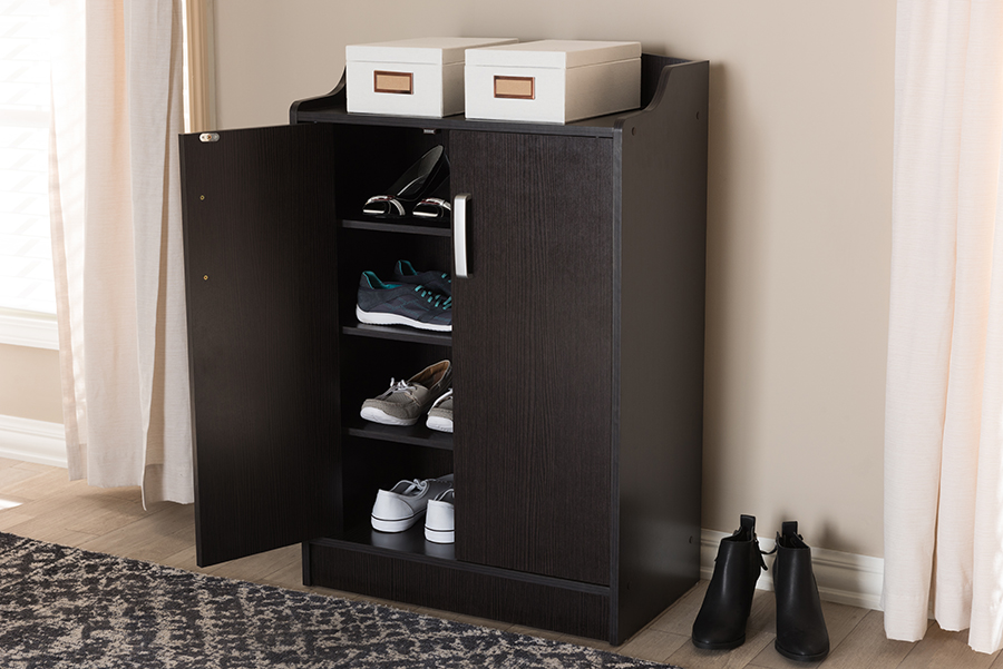 Baxton Studio Verdell Modern and Contemporary Wenge Brown Finished Shoe Cabinet