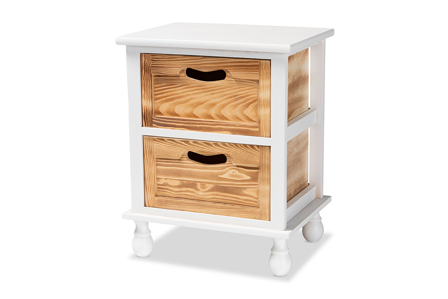 Baxton Studio Suvan Modern and Contemporary Two-Tone White and Oak Brown Finished Wood 2-Drawer Nightstand