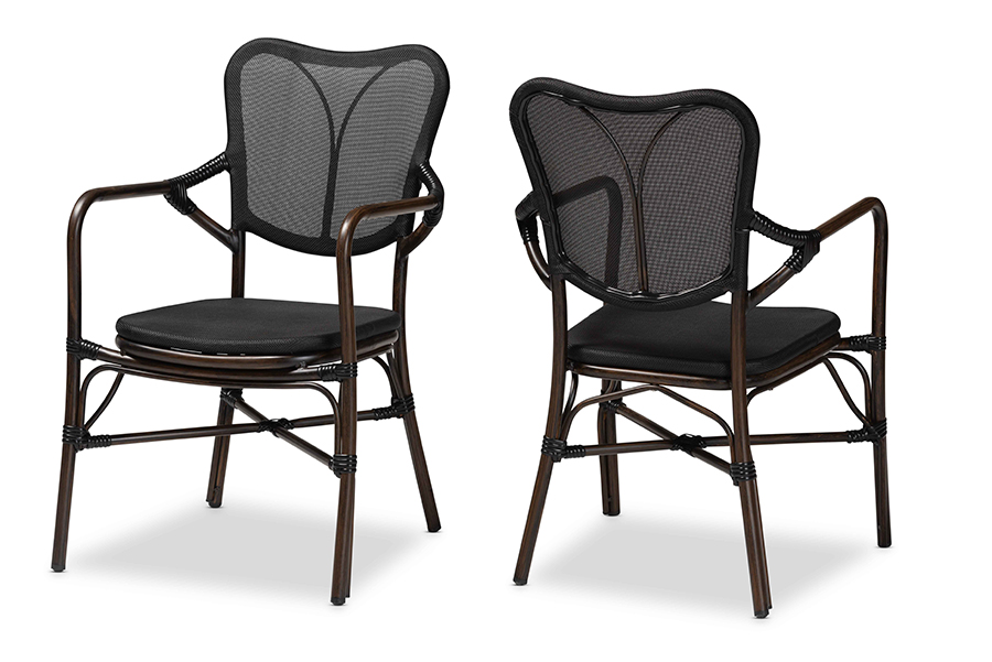 Baxton Studio Erling Mid-Century Modern Black and Dark Brown Finished Metal 2-Piece Outdoor Dining Chair Set