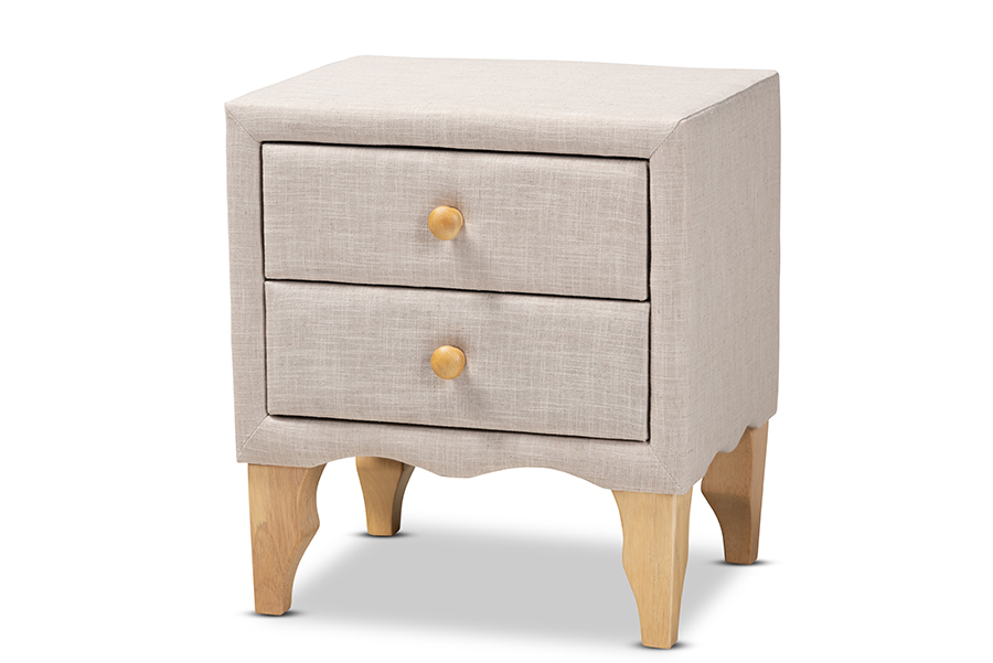 Baxton Studio Artis Modern and Contemporary Beige Fabric Upholstered 2-Drawer Wood Nightstand