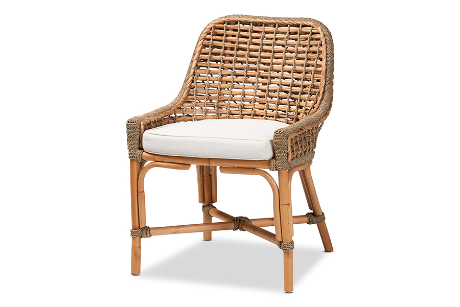 Baxton Studio Kyle Modern Bohemian Natural Brown Woven Rattan Dining Side Chair With Cushion