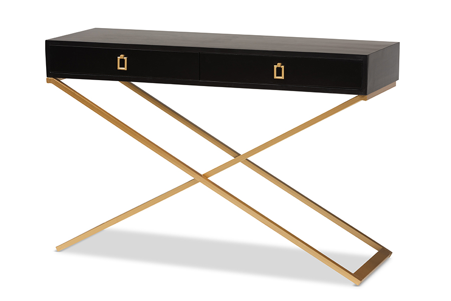 Baxton Studio Madan Modern and Contemporary Black Finished Wood and Gold Metal 2-Drawer Console Table