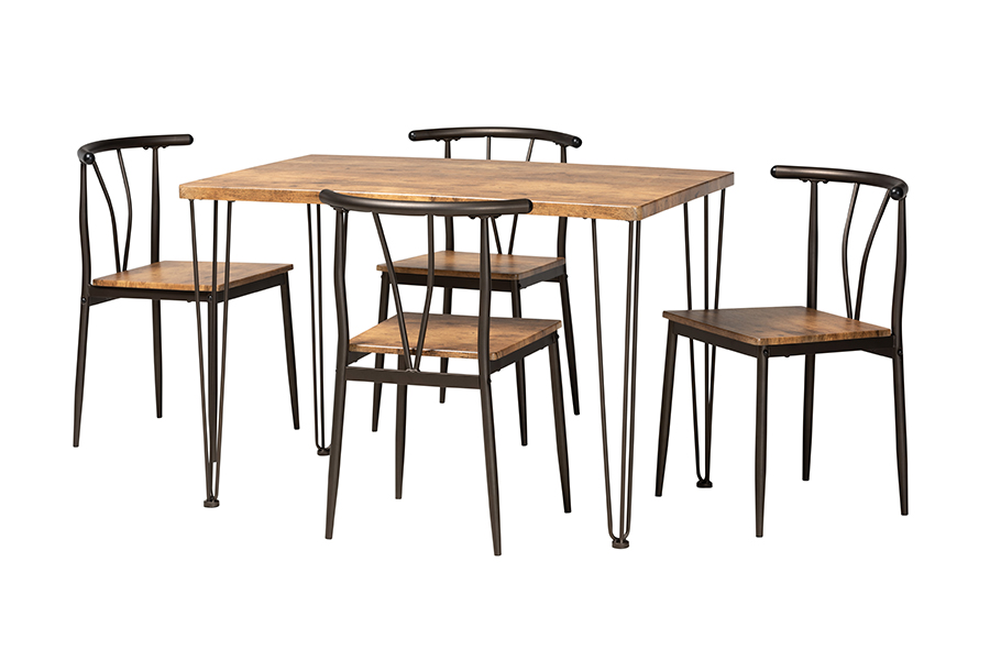 Baxton Studio Tilda Modern Industrial Natural Brown Finished Wood and Dark Bronze Metal 5-Piece Dining Set