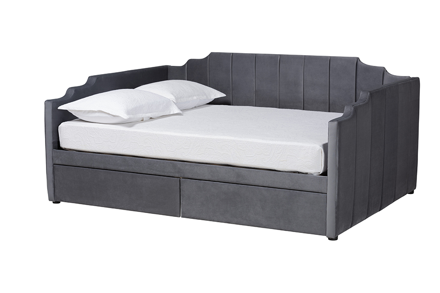 Baxton Studio Gulliver Modern and Contemporary Grey Velvet Fabric Upholstered 2-Drawer Daybed