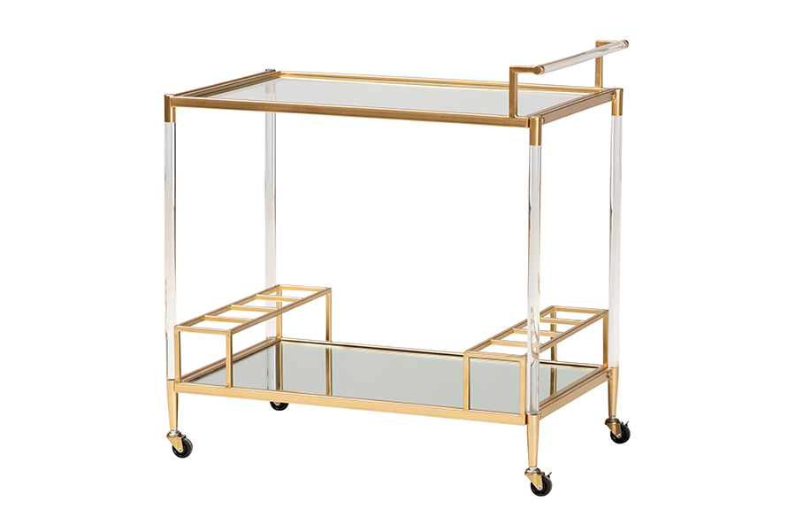 Baxton Studio Rosalina Contemporary Glam and Luxe Gold Metal and Mirrored Glass Wine Cart