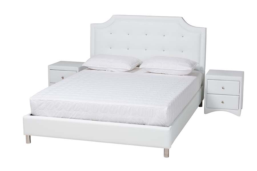 Baxton Studio Carlotta Contemporary Glam White Faux Leather Upholstered King Size 3-Piece Bedroom Set