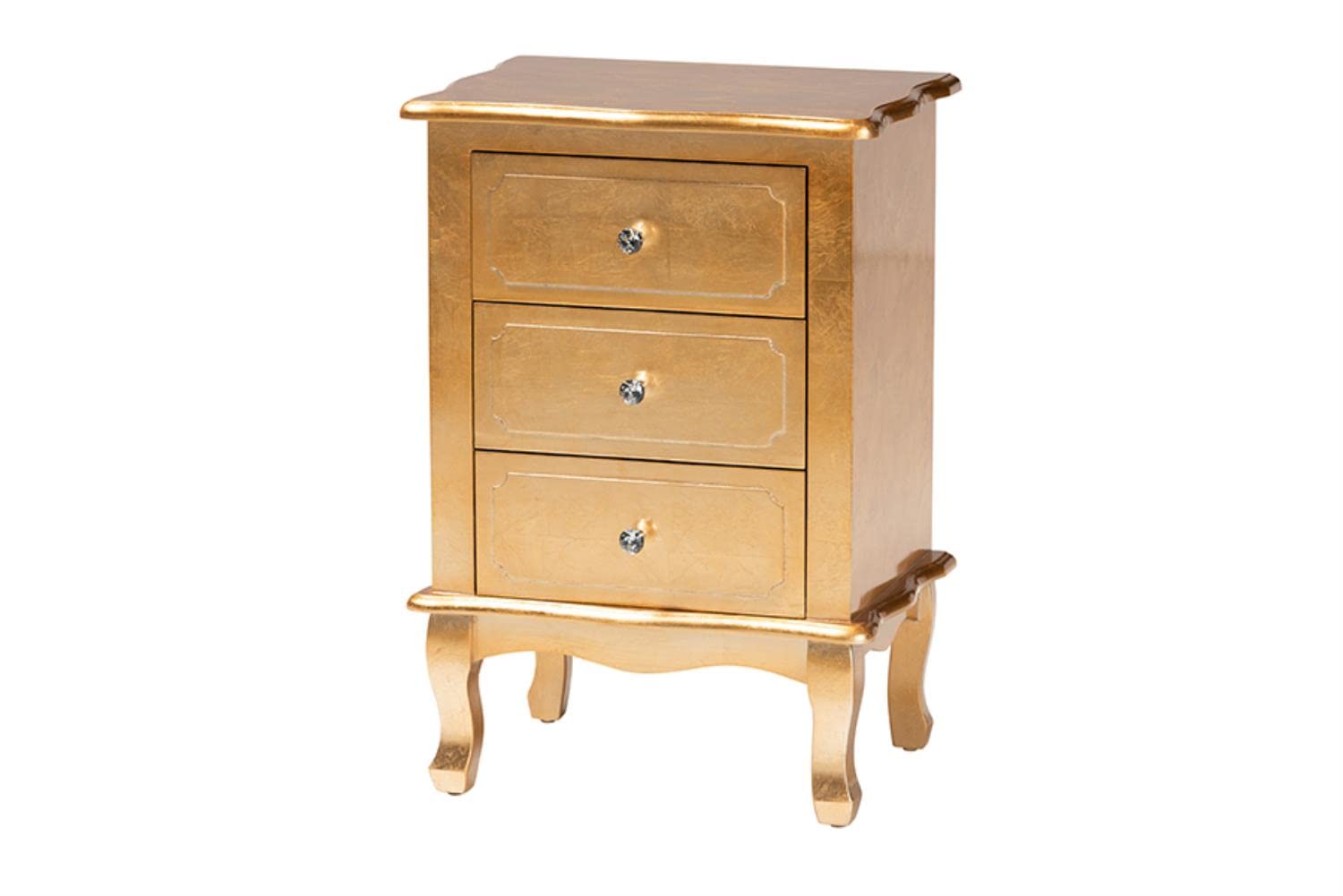 Baxton Studio Newton Classic and Traditional Gold Finished Wood 3-Drawer Nightstand