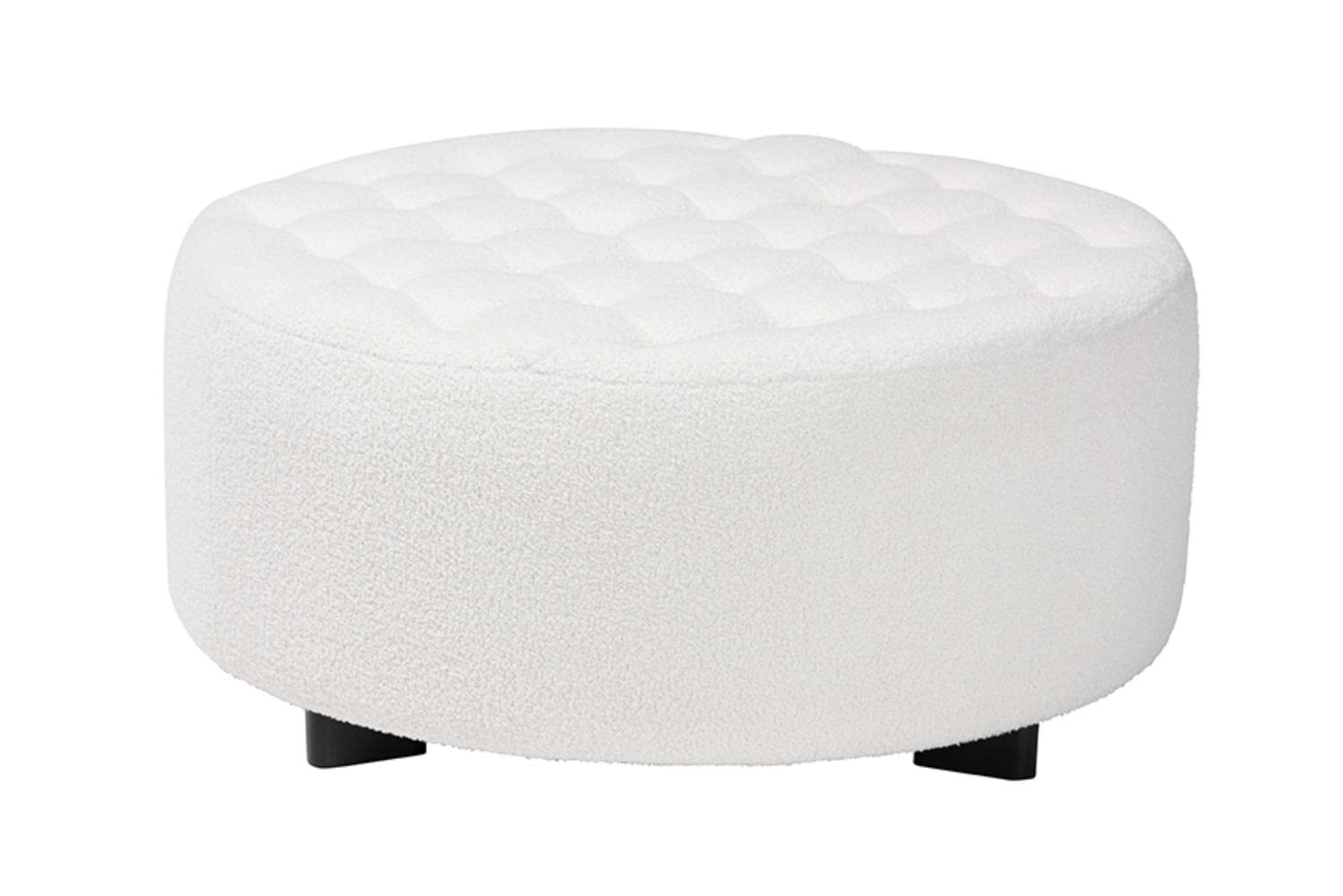 Baxton Studio Athena Modern and Contemporary Ivory Boucle Upholstered and Black Finished Wood Round Ottoman