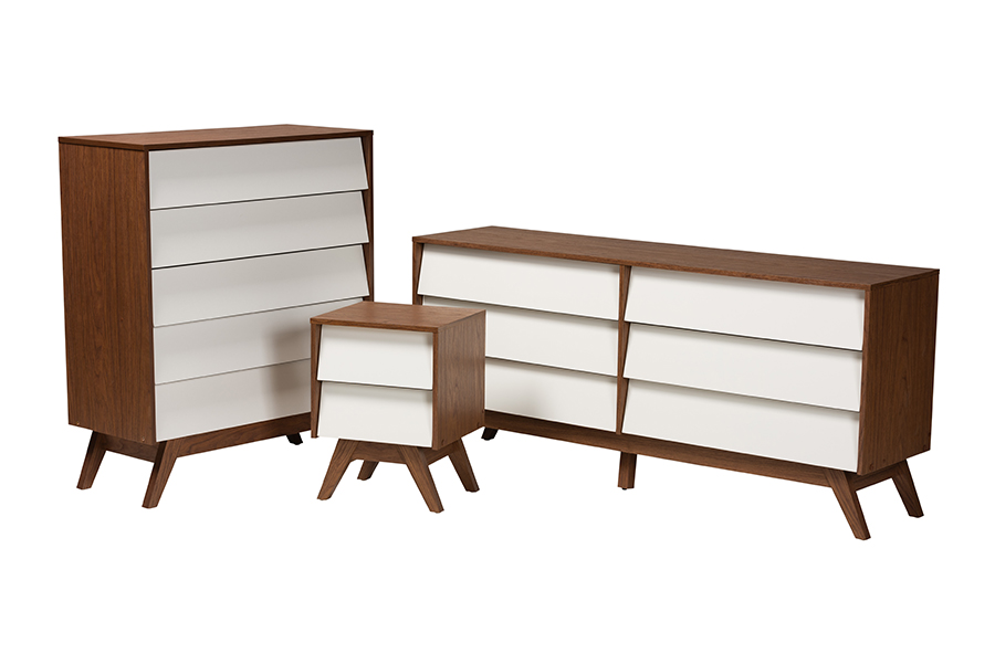 Baxton Studio Hildon Mid-Century Modern Two-Tone White and Walnut Brown Finished Wood 3-Piece Storage Set