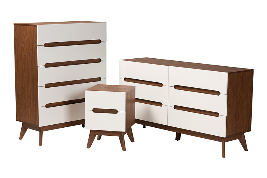 Baxton Studio Calypso Mid-Century Modern Two-Tone White and Walnut Brown Finished Wood 3-Piece Storage Set
