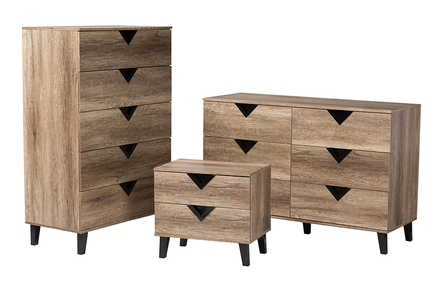Baxton Studio Wales Modern and Contemporary Two-Tone Black and Light Brown Finished Wood 3-Piece Storage Set