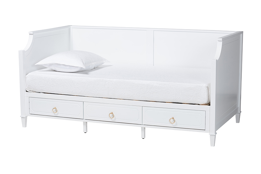 Baxton Studio Lowri Classic and Traditional White Finished Wood Full Size 3-Drawer Daybed