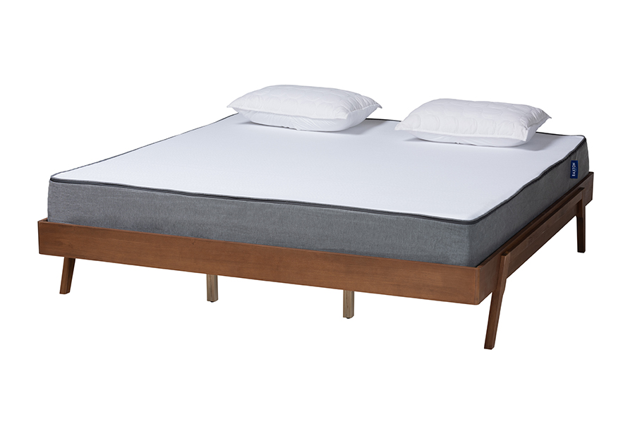 Baxton Studio Sarita Mid-Century Modern Ash Walnut Finished Wood Queen Size Bed Frame